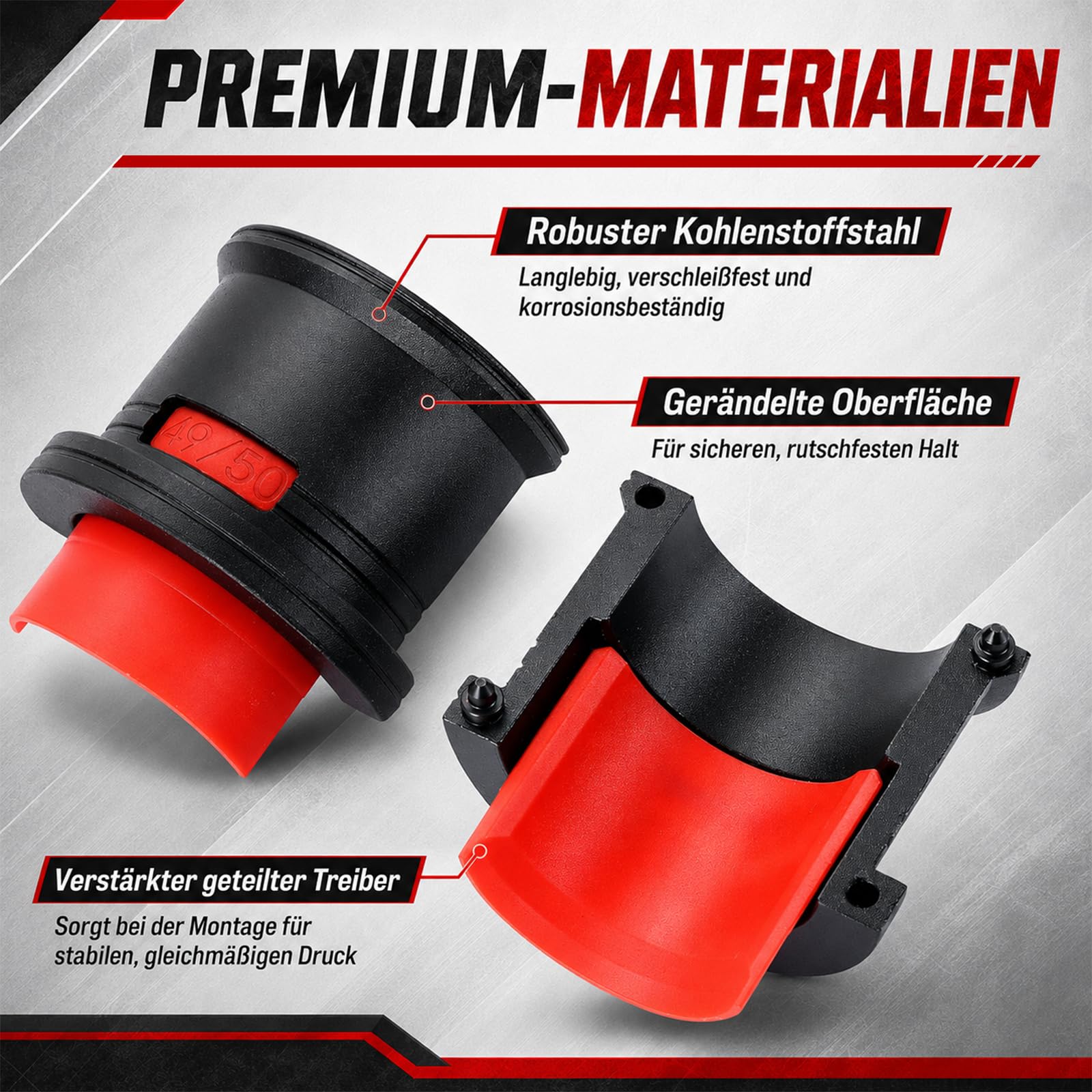 Controlador Sello Horquilla 35-50mm para Motocicleta, Herramienta de Instalación de Retenes de Horquilla con 6 Adaptadores de Plástico para Horquillas Delanteras Convencionales e Invertidas