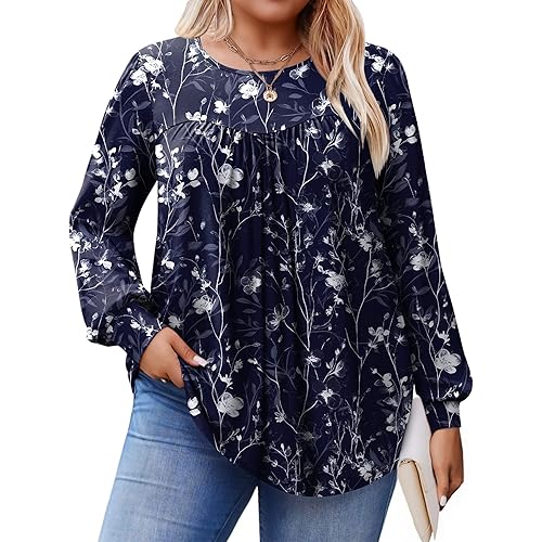 IN'VOLAND Womens Plus Size Tops Long Sleeve Shirts Crew Neck Flowy Tunic Fall Casual Loose Blouse 1X-5X