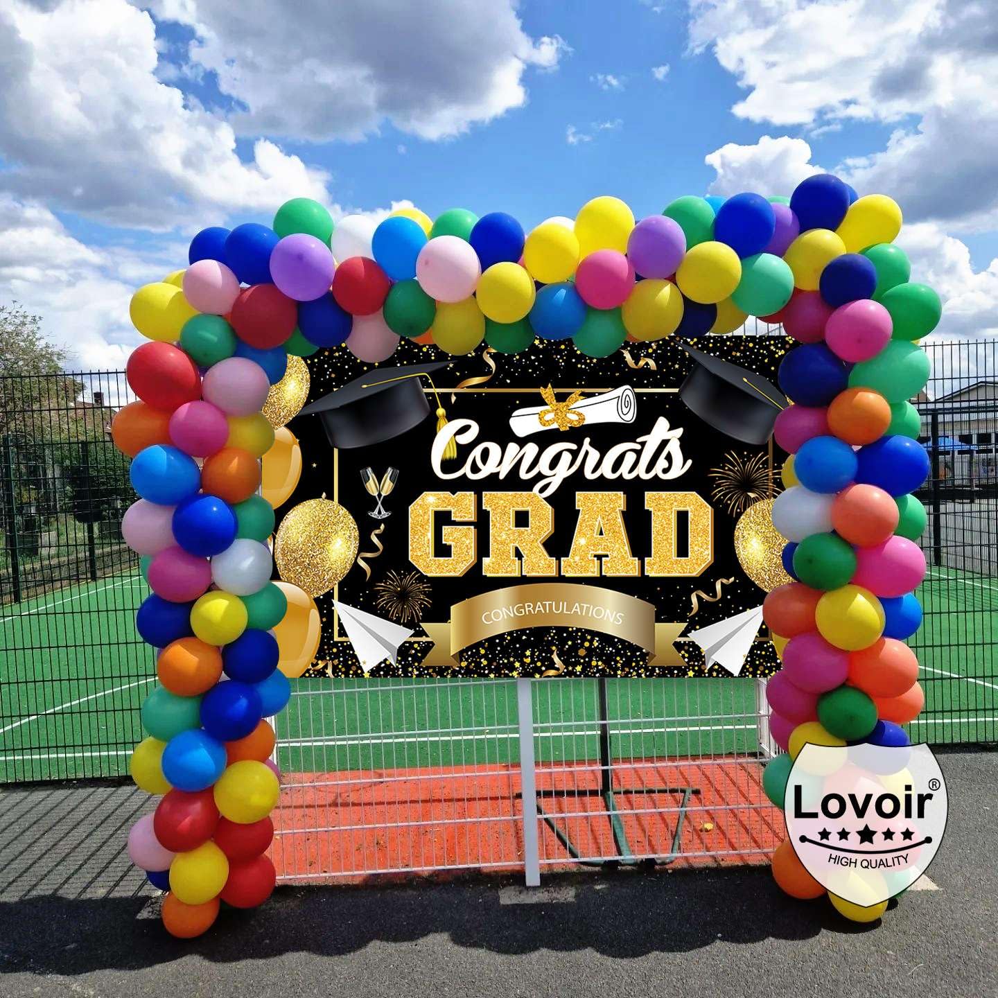 Banner „Congrats Grad“ – 180x110 Cm, Schwarz/gold, Für Abschlussfeiern