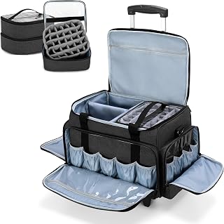 LUXJA Rolling Nail Polish Organizer Holds 90 Bottles and a Nail Lamp, Rolling Nail Polish Case with a Detachable Dolly and 3 Removable Cases (Patented), Black