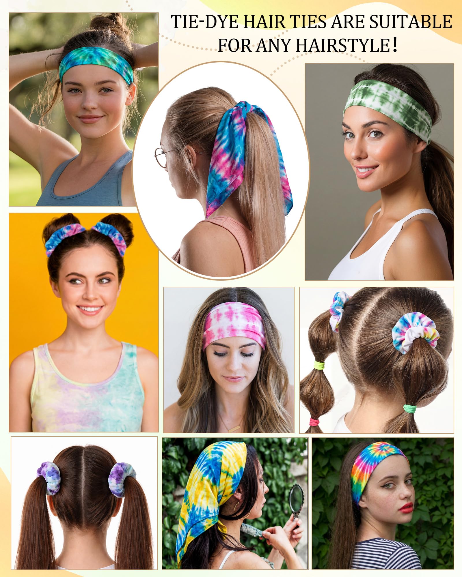 Sosation Batik-Set, weiße Baumwoll-Haargummis, Workout-Stirnbänder, weiße Stirnbänder, Yoga, feine Bandanas mit Gummibändern für Damen, Batik-Party, 100 Stück