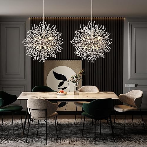 Miniatura 5 de HOXIYA Candelabros modernos de cristal, fuegos artificiales, candelabro de diente de león enchufable, lámpara colgante Sputnik cromada para