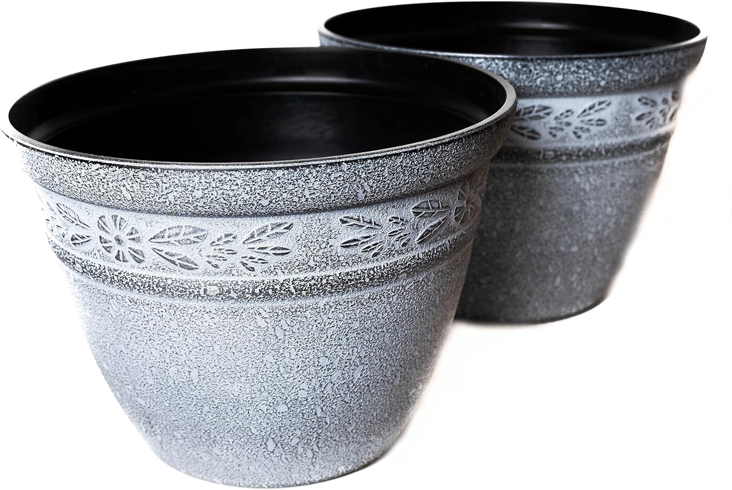 Set of 2 Fancy Victorian Rustic Look Plastic Planter Flowerpot Seedlings Nursery for Indoor Outdoor Garden Patio Office Home Décor Long Lasting Reusable Lightweight Weather Resistant (Whitewash Large)