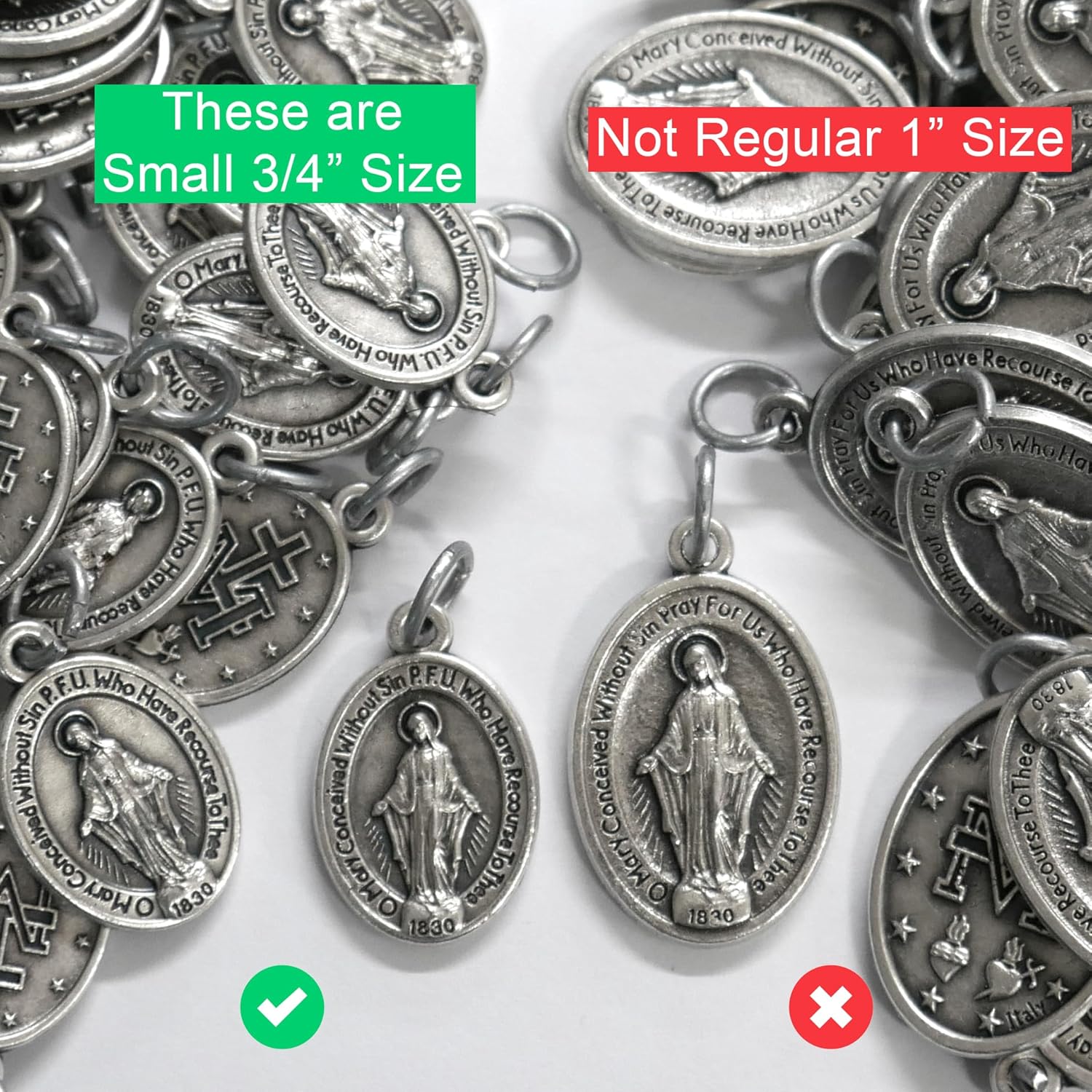 100 Bulk Pack Small Miraculous Medals 0.75" Silver-Plated Made in Italy, Catholic Gifts for Evangelization, Crafts, Beading and Jewelry Making - Image 5
