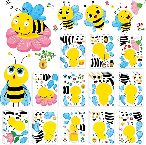 Pegatinas de abeja de miel 36 piezas de verano primavera hazte una cara calcomanías adhesivas para niños decoraciones de fiesta regalos manualidades
