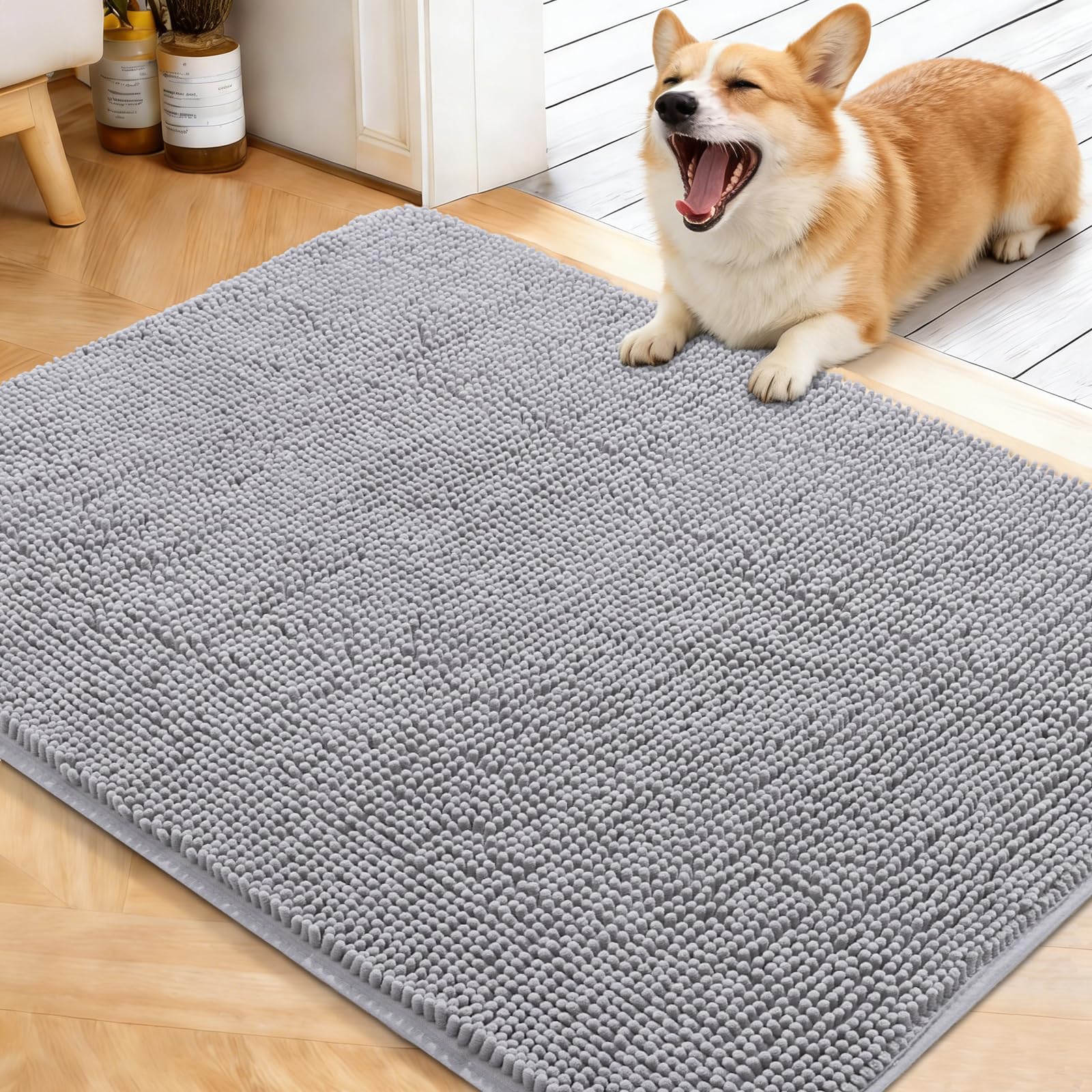 OLANLY Dog Door Mat for Muddy Paws 40x32, Super Absorbent Chenille Mud Mat