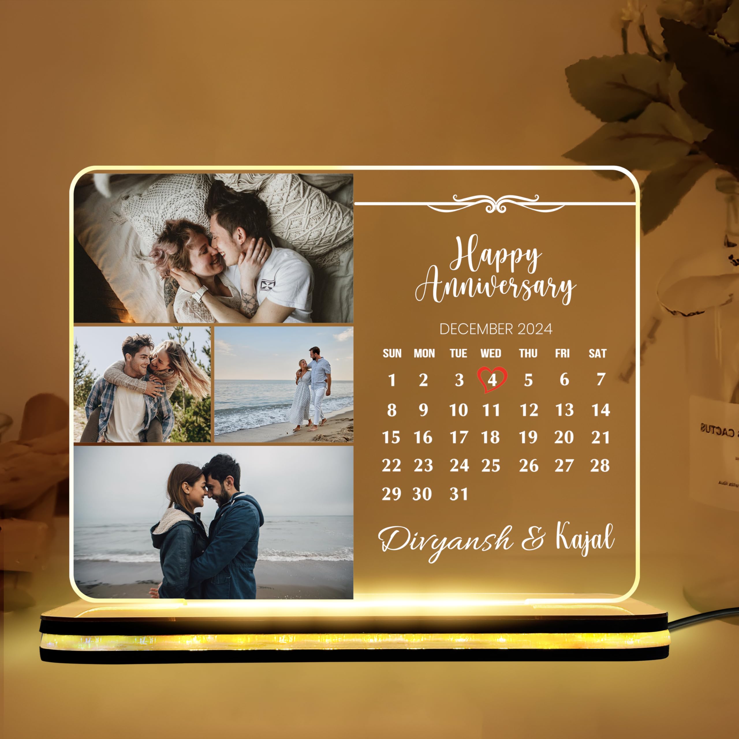 Anniversary Calender Photo Lamp | Personalise LED Table Lamp | Customized Name with Photo | Gift for Couple, Husband, Wife, Him & Her | Gift for Celebrate Anniversary, Wedding, Home Decor-image-41