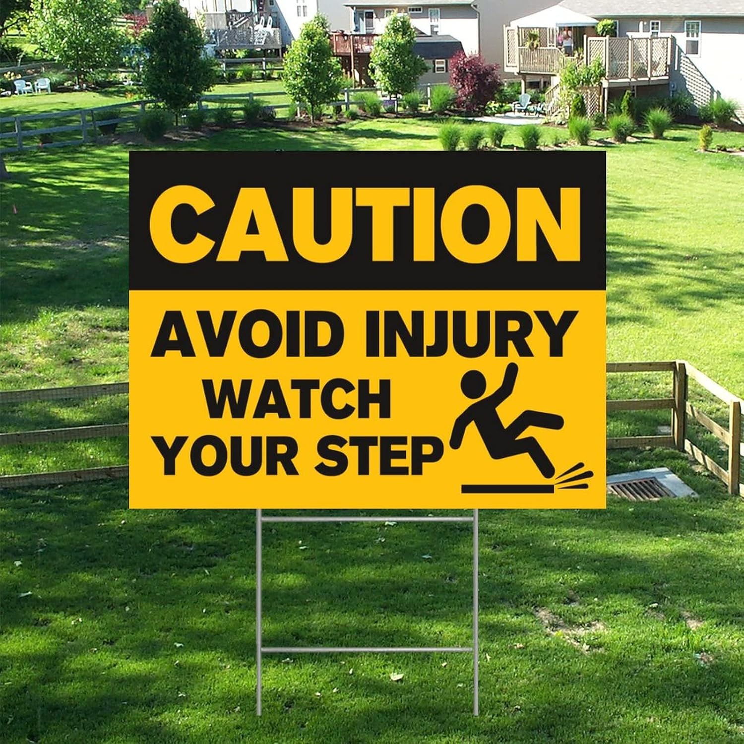 Caution Avoid Injury Watch Your Step Corrugated Plastic Decorative Yard Sign with Metal H-Stakes Farmhouse Street Notice Warning Yard Signs for Outside Patio Garden Lawn Decor 18x24 Inch