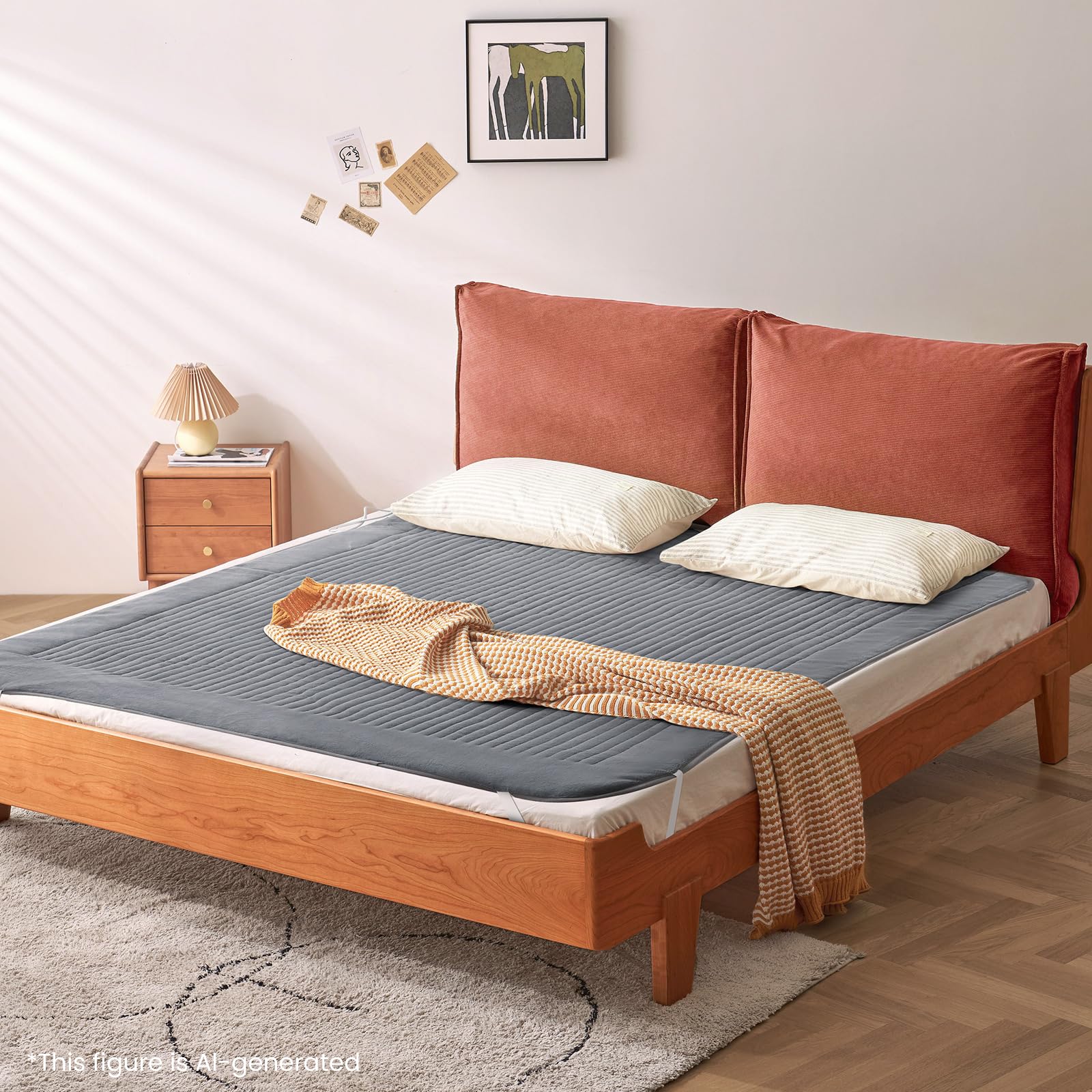 Surmatelas Chauffant 160 x 140 cm Avec Arrêt Automatique, 4 Niveaux de Température Et 2 Zones de Température Avec Contrôleur Amovible, Chauffage Rapide, Fixation Facile sur Le Matelas