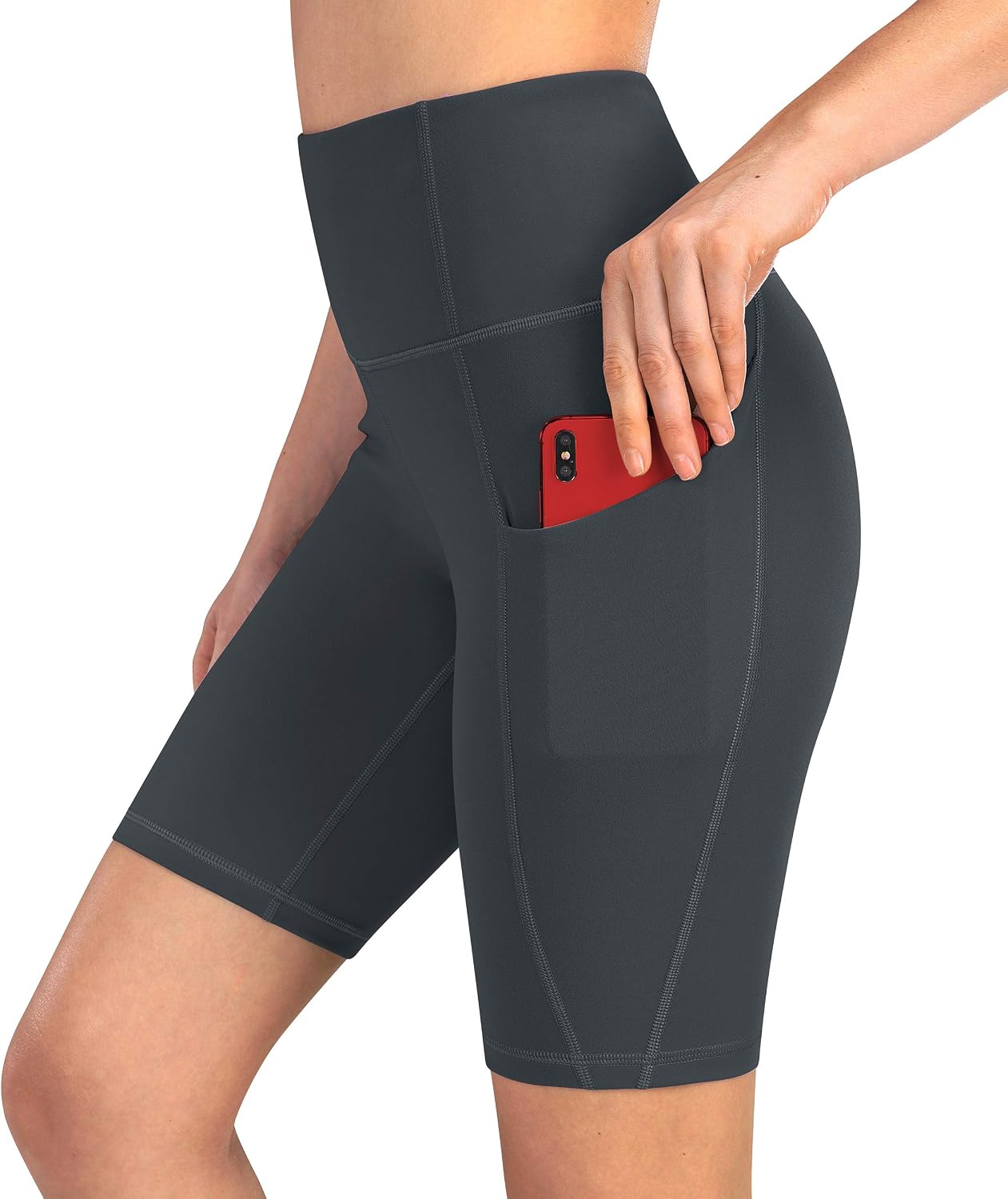 PHISOCKAT Women's 8" Biker Shorts with 3 Pockets, High Waisted Tummy Control Yoga Workout Shorts
