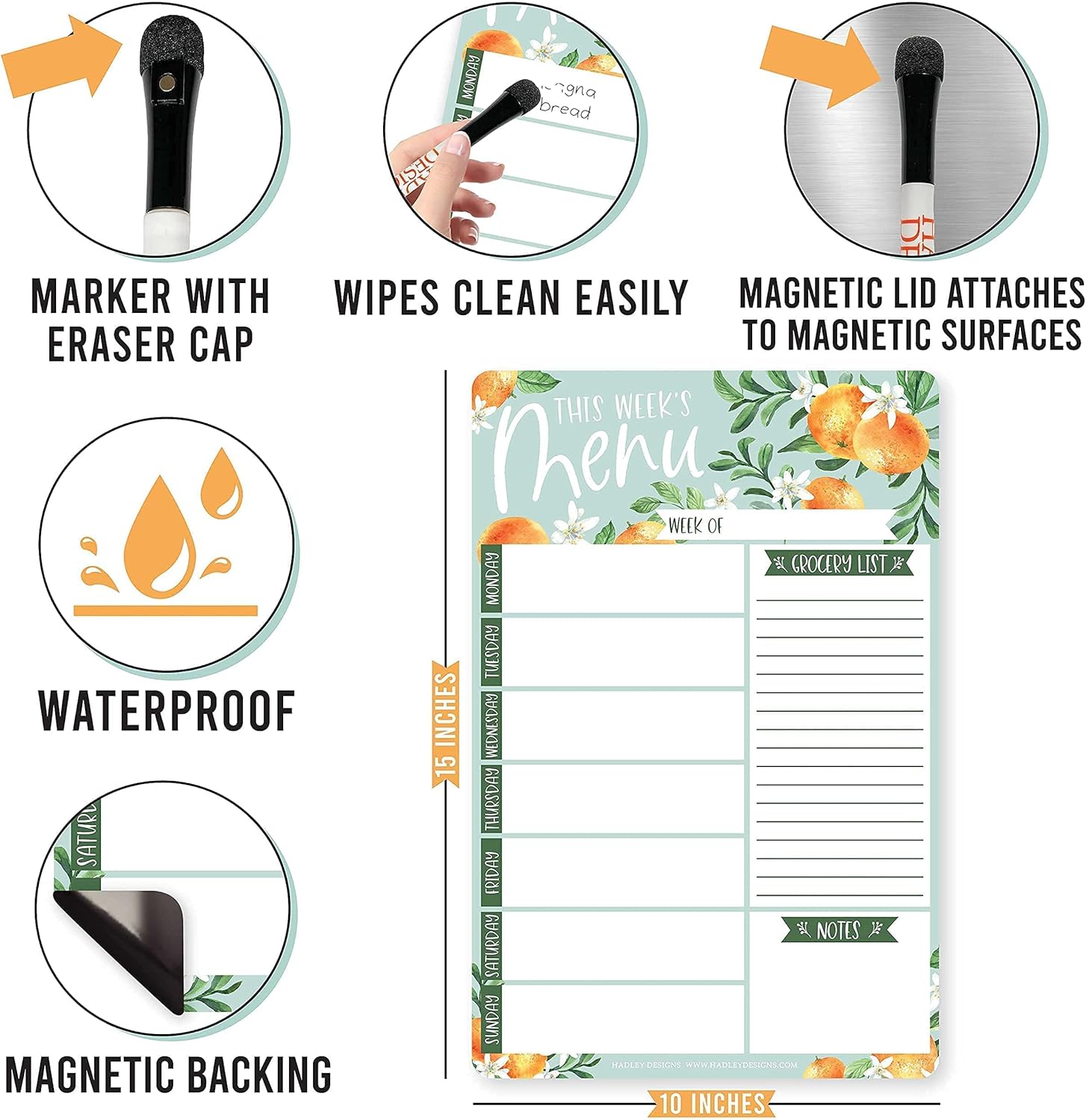 Clementine Magnetic Dry Erase Calendar for Fridge & Magnetic Meal Planner for Refrigerator Set, Weekly Whiteboard Calendar for Wall, Monthly Calendar Dry Erase Board, Meal Planning Magnet for Fridge : Office Products