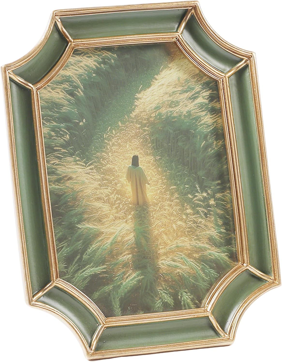 5x7 Vintage Resin Photo Frame with Velvet Backing, Ornate Picture Frame for Wall/Tabletop, Hand-Crafted Modern Hanging Frames with Easel, Hook & Mat for Home, Photo Gallery Art (Green)