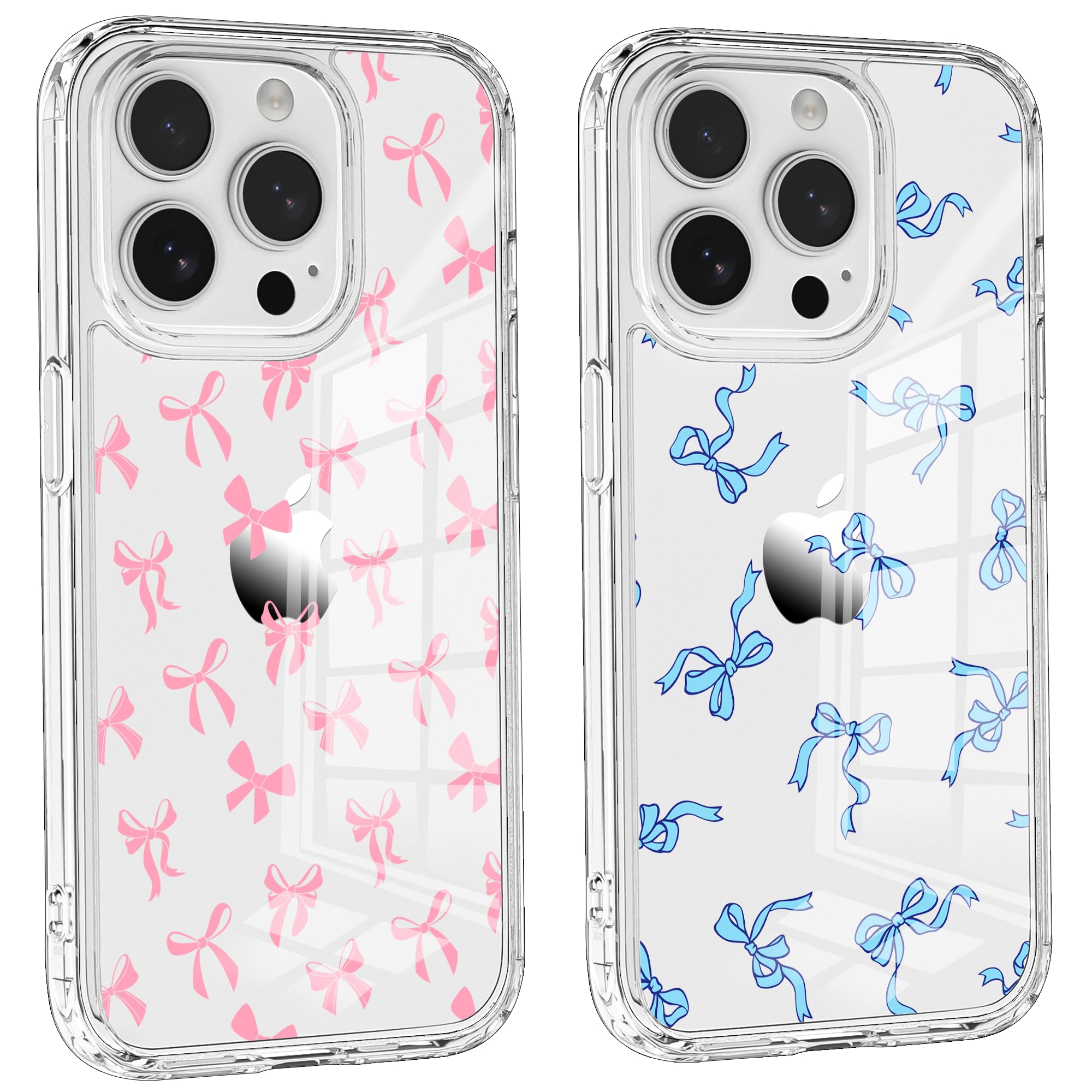 Idocolors 2 Pack Bow Phone Cases for iPhone 16 Pro Max Case, Cute Pink Bows Phone Cases for Women Girls, Clear Crystal Not Yellowing Transparent Slim