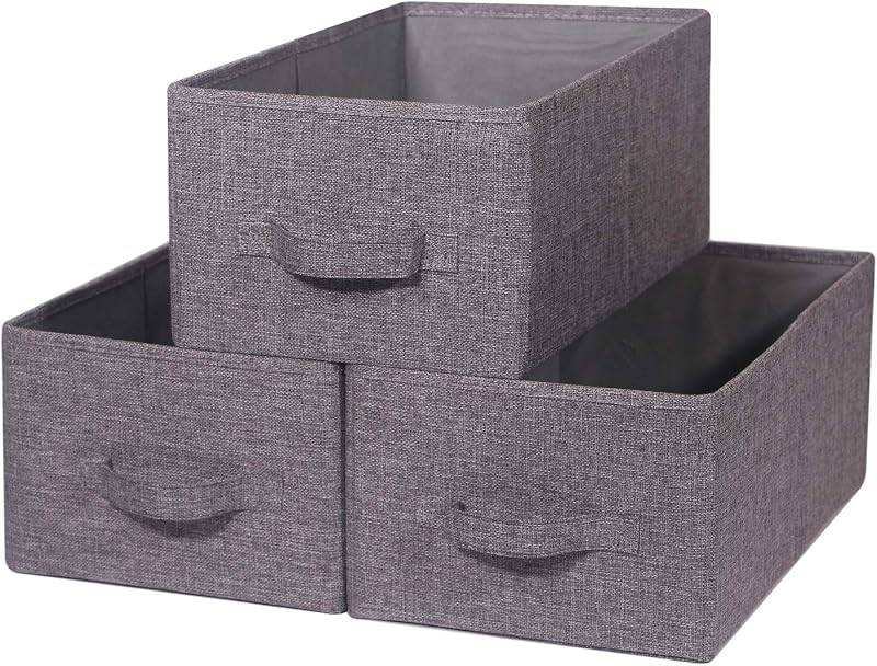 TENABORT Juego de 3 contenedores organizadores de armario con asa, cestas de almacenamiento plegables de tela, contenedores de caja de tela para estantes, hogar, oficina, ropa, grande