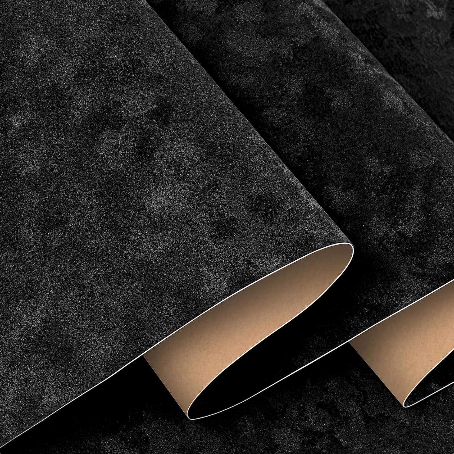 Stickyart Black Peel and Stick Velvet Wallpaper Drawer Liner Luxury Textured Fabric Contact Paper Self Adhesive Removable Vintage Felt Wall Paper for Jewelry Box Cabinets Bedroom Wall 12"x80"