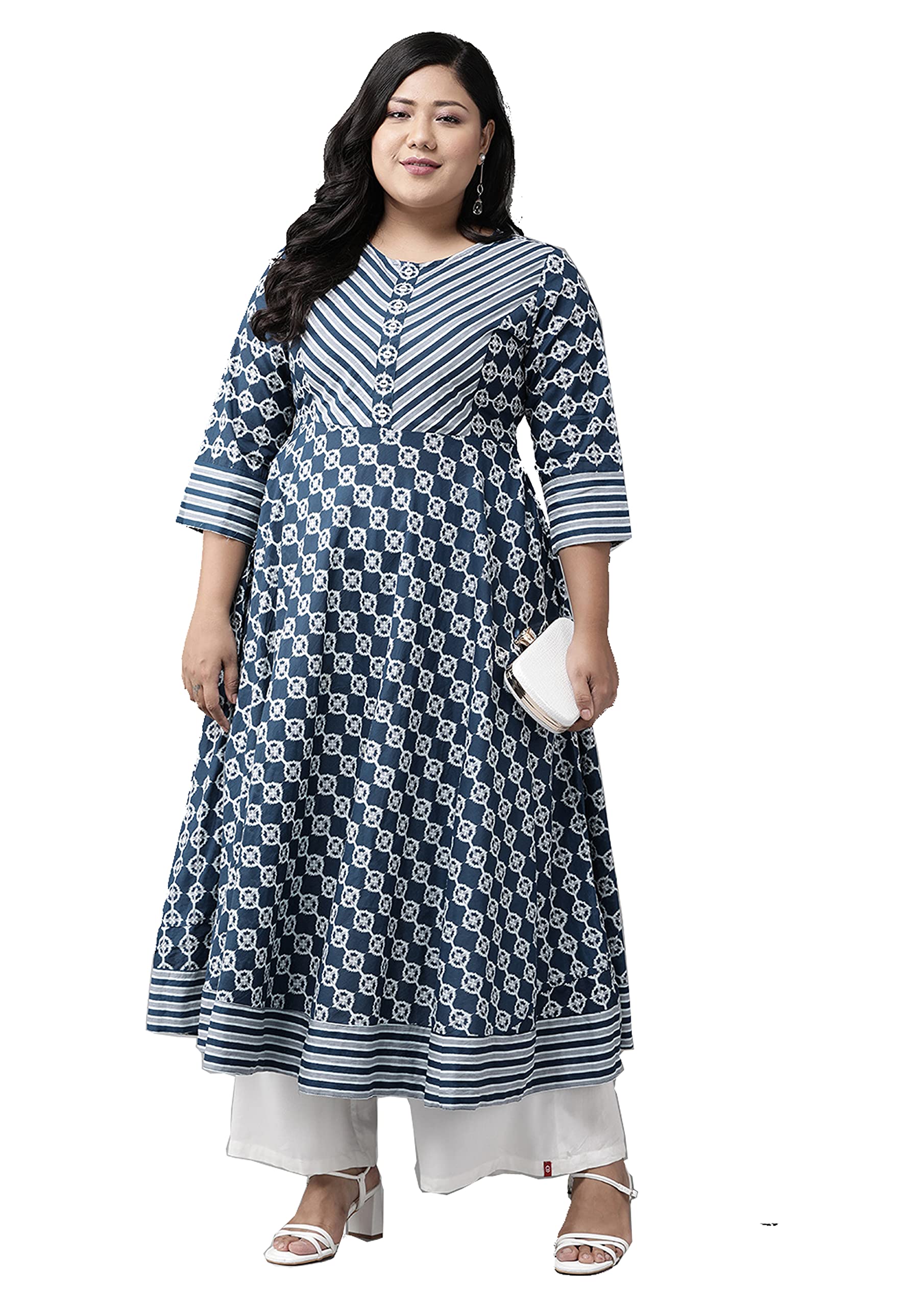 yash gallery Women's Cotton Relaxed Fit Anarkali Plus Size Floral Printed Kurta-picture-23