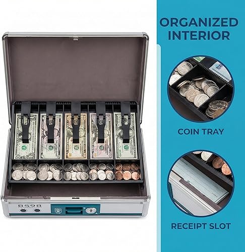 Miniatura 7 de STOBOK Caja de efectivo con bandeja de dinero Caja fuerte para efectivo Cajón de efectivo Cuadrado Manija de dinero Almacenamiento de efectivo con