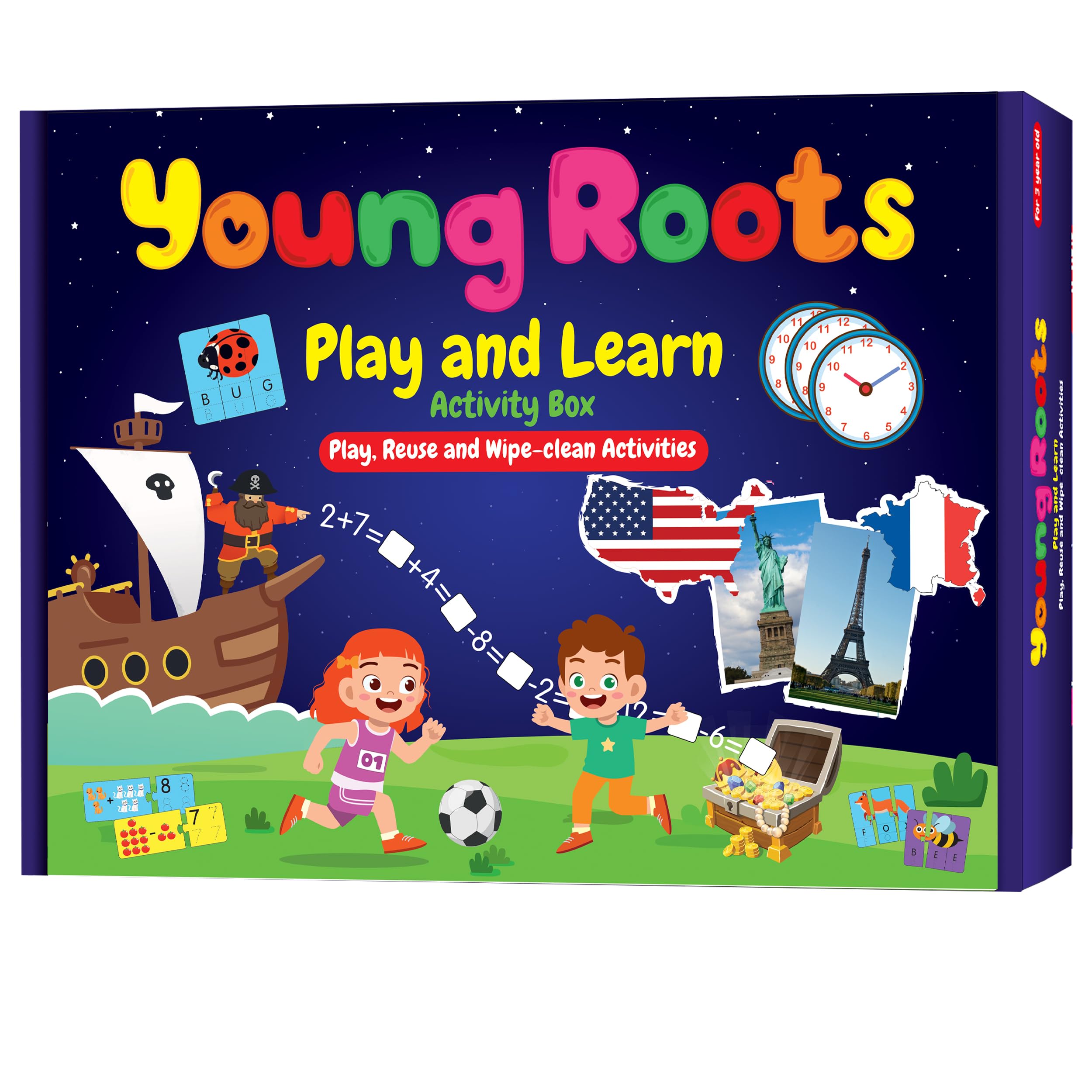 Young RootsToys Fun Activity Box for 4, 5 Year Old Boys Girls | Fun Reusable Activities, Number, Alphabet Puzzle, Fun Family Memory Game & Pen | Preschool Learning for 4,5 Year Kids | Toy Gift Box