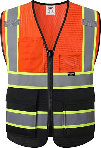 JKSafety Safety Vest for men women Hi Vis Vest with Pockets and Zipper High Visibility Reflective Vests BX320