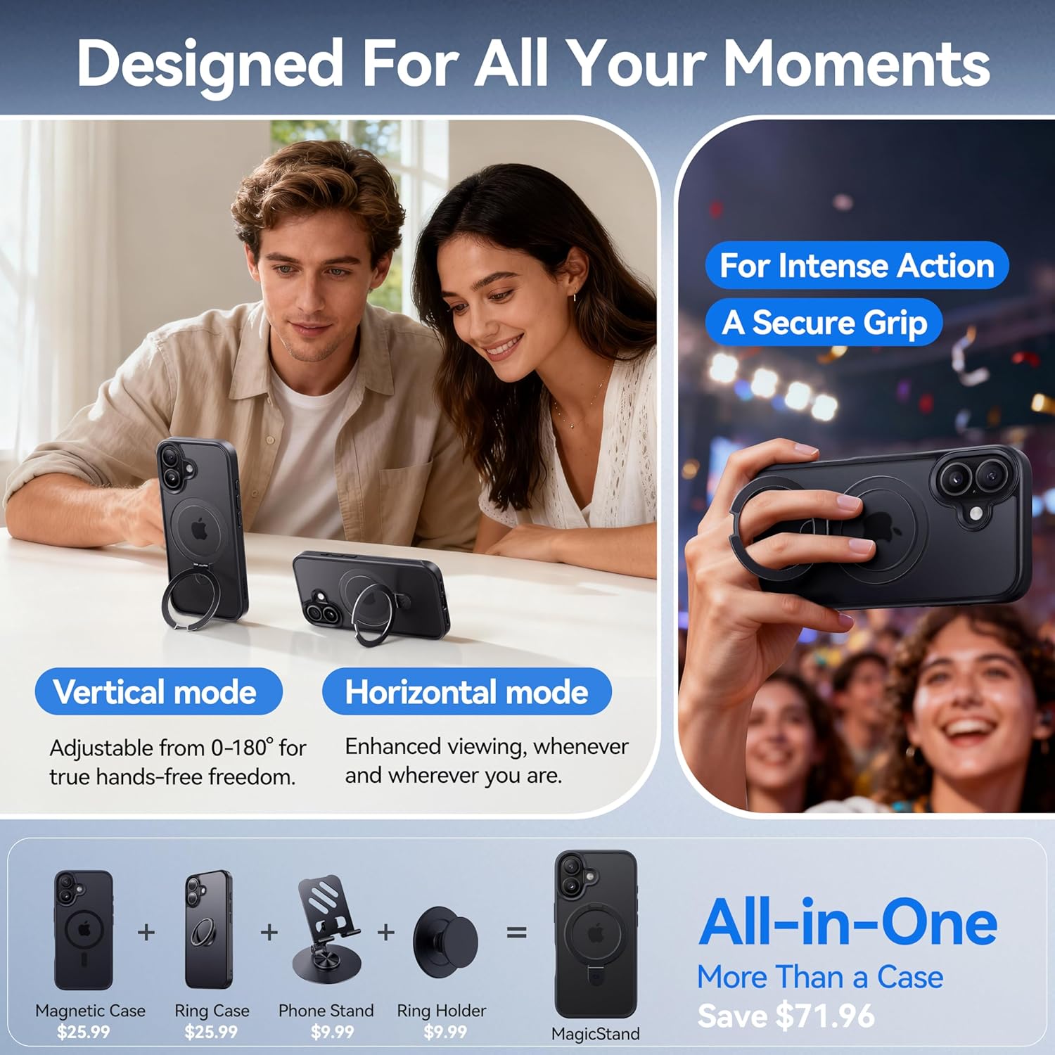 CASEKOO Ultra-Magnetic Stand for iPhone 17 Case [Military Drop Protection] [Compatible with MagSafe] Shockproof Translucent Slim Matte for iPhone 17 Case with Ring Holder 6.3 Inch, Black - Image 3