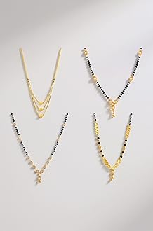 Jewellery One Gram Gold Plated Combo of 4 Mangalsutra Necklace Pendant Tanmaniya Nallapusalu Black Bead Chain For Women and Girls
