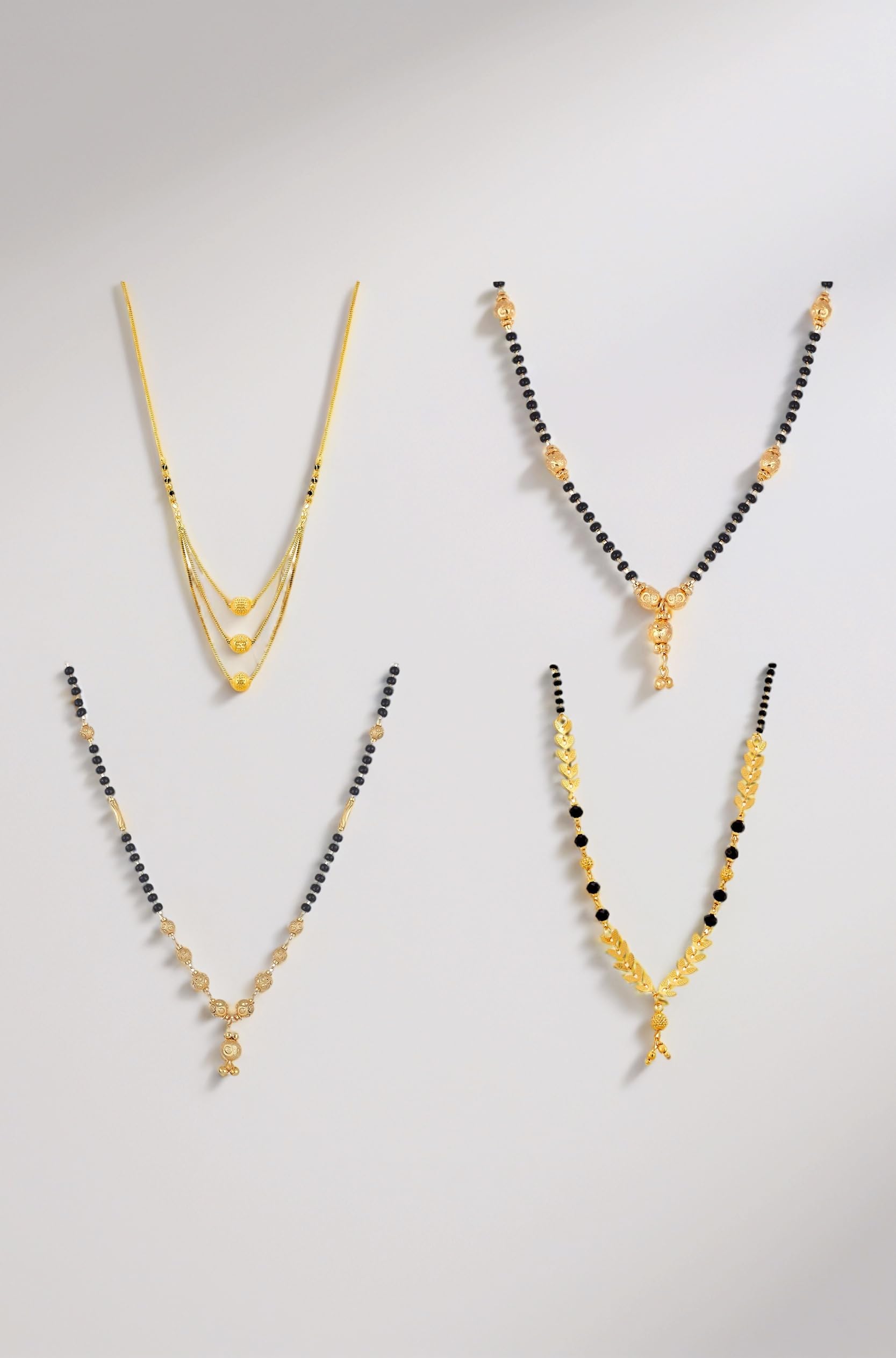 ZENEME Jewellery One Gram Gold Plated Combo of 4 Mangalsutra Necklace Pendant Tanmaniya Nallapusalu Black Bead Chain For Women and Girls