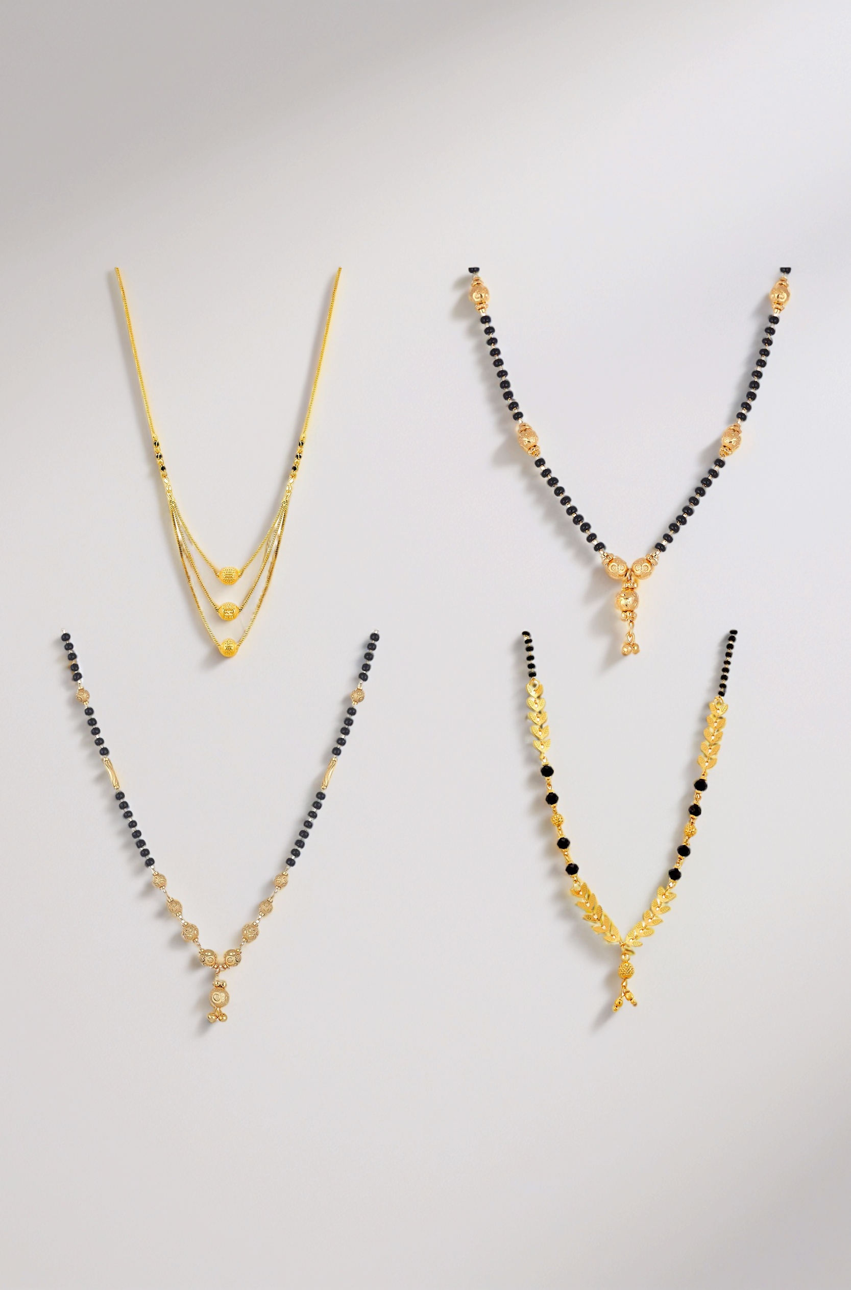 Jewellery One Gram Gold Plated Combo of 4 Mangalsutra Necklace Pendant Tanmaniya Nallapusalu Black Bead Chain For Women and Girls