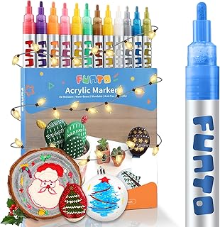 Funto Acrylic Paint Pens for Rock Painting, Fabric, Wood, Canvas, Metal, Ceramic, Glass, 12
