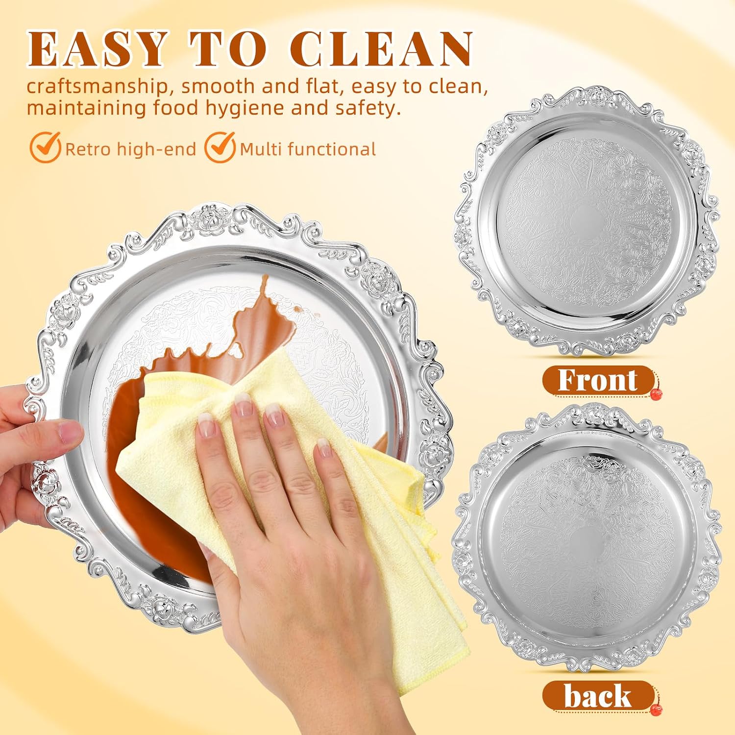 MAGICLULU 2pcs Vintage Metal Serving Tray Set, Antique Iron Snack Plates for Jewelry Dessert Display, Rustic Decorative Platters for Coffee Table, Wedding Birthday Party Food Appetizer Holder, 9. 82in