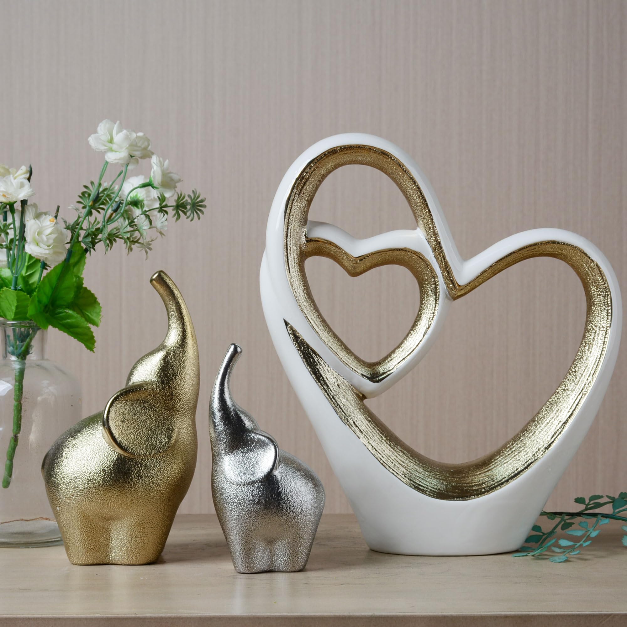 HAUCOZE 2pcs Statue Elefante Scultura Animale Figurina Moderna Decorazione Mensola Arte Regalo per Scaffalf Scrivania Soprammobili Ceramica 20cm