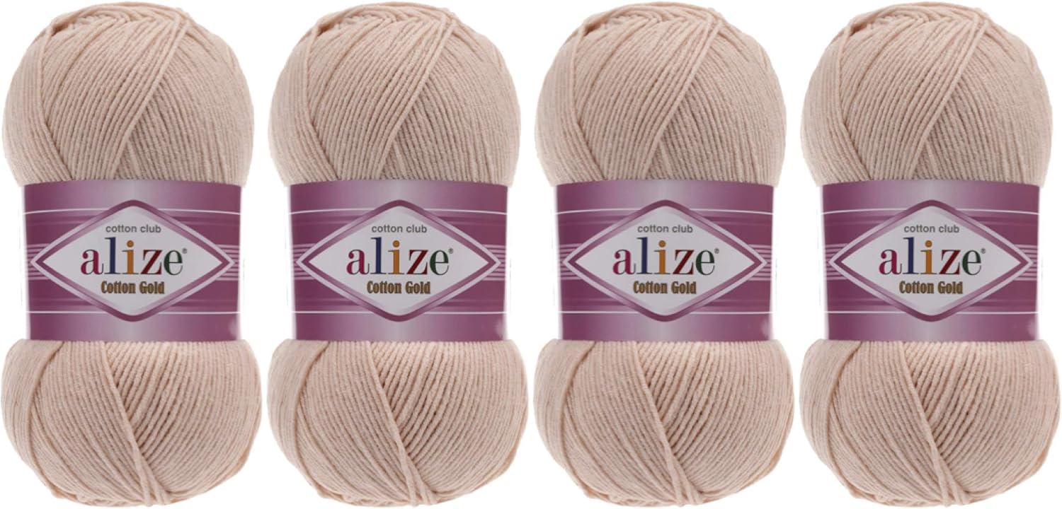 55% Cotton 45% Acrylic Yarn Alize Cotton Gold Thread Crochet Hand Knitting Art Lot of 4skn 400 gr 1444 yds (67-Candle Light)