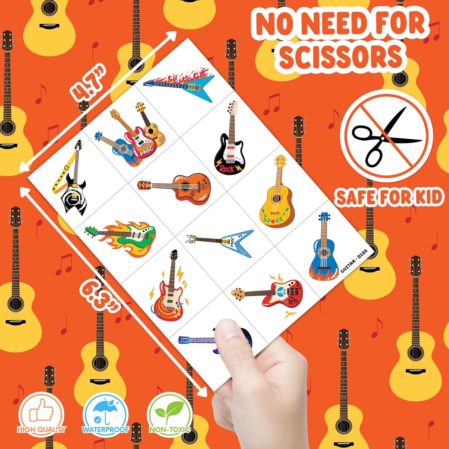 96 PCS Guitar Pre-Cut Temporary Tattoos for Kids image 4