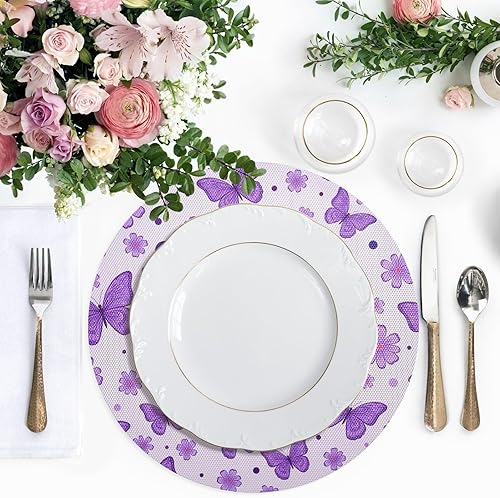 Miniatura 5 de Manteles individuales de mariposas moradas, resistentes al calor, antideslizantes, redondos, lavables, para cocina, talla única