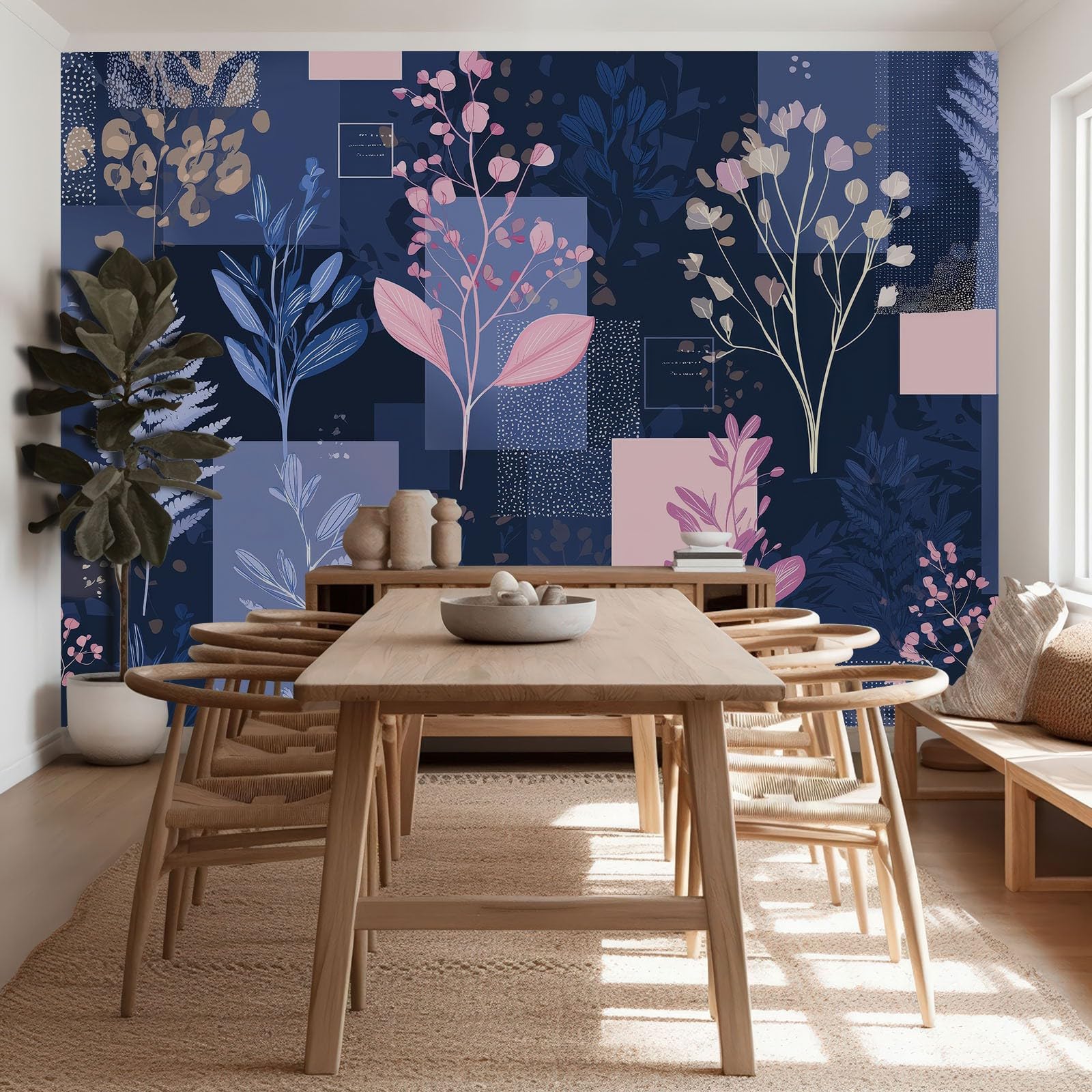 Fototapeta 3D, geometria roślin i kwiatów, 350 x 256 cm, tapeta z włókniny, fototapeta, tapeta ścienna, tapeta ścienna, sypialnia, salon, pokój dziecięcy, nowoczesna dekoracja ścienna