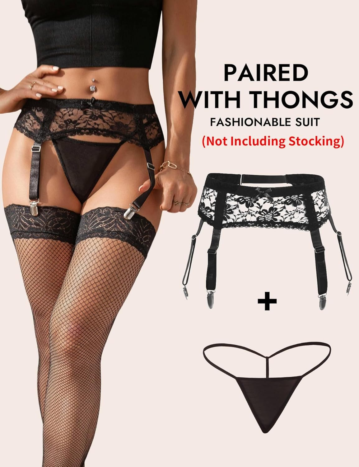 Women Floral Lace Garter Belt Plus Size Mesh Suspender Belt Set with 4 Straps Metal Clip for Thigh Highs - Image 5