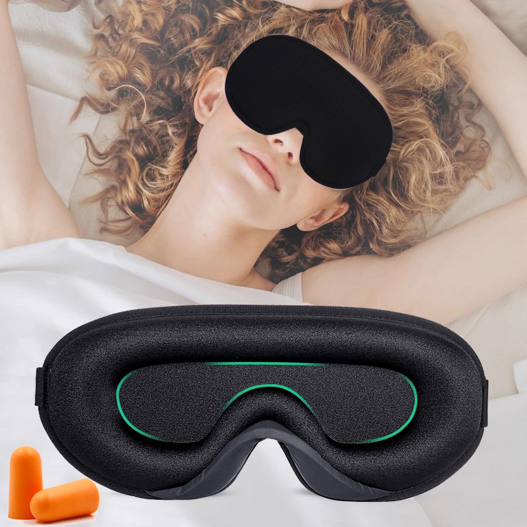 Gritin Mascherina per Dormire Bloccare Luci,Mascherina Maschera Occhi per Dormire Ottimo per Dorme Sul Fianco,3D Pressione Oculare Zero,Super Morbido e Traspirante Maschera Notte per il Sonno/Viaggio