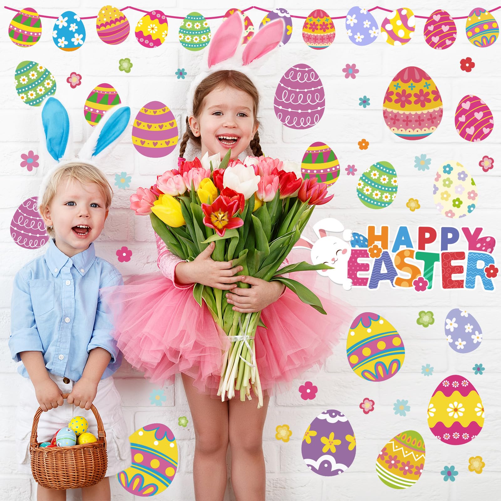 Haooryx 300-Piece DIY Easter Egg Sticker Roll – Mix & Match Cartoon Animal Faces, Spring Party Supplies - View #10