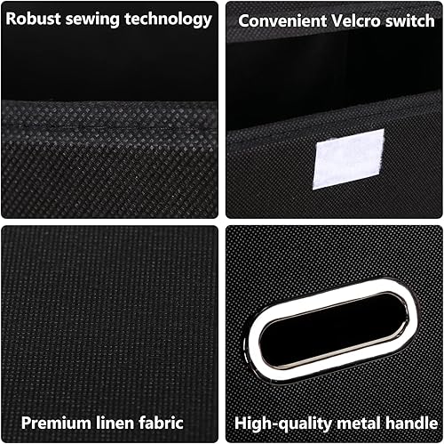 Miniatura 7 de SEVENDOME Cubo de almacenamiento plegable de tela de lino con tapa, asas de cuero, divisor extraíble para el hogar, armario, azul