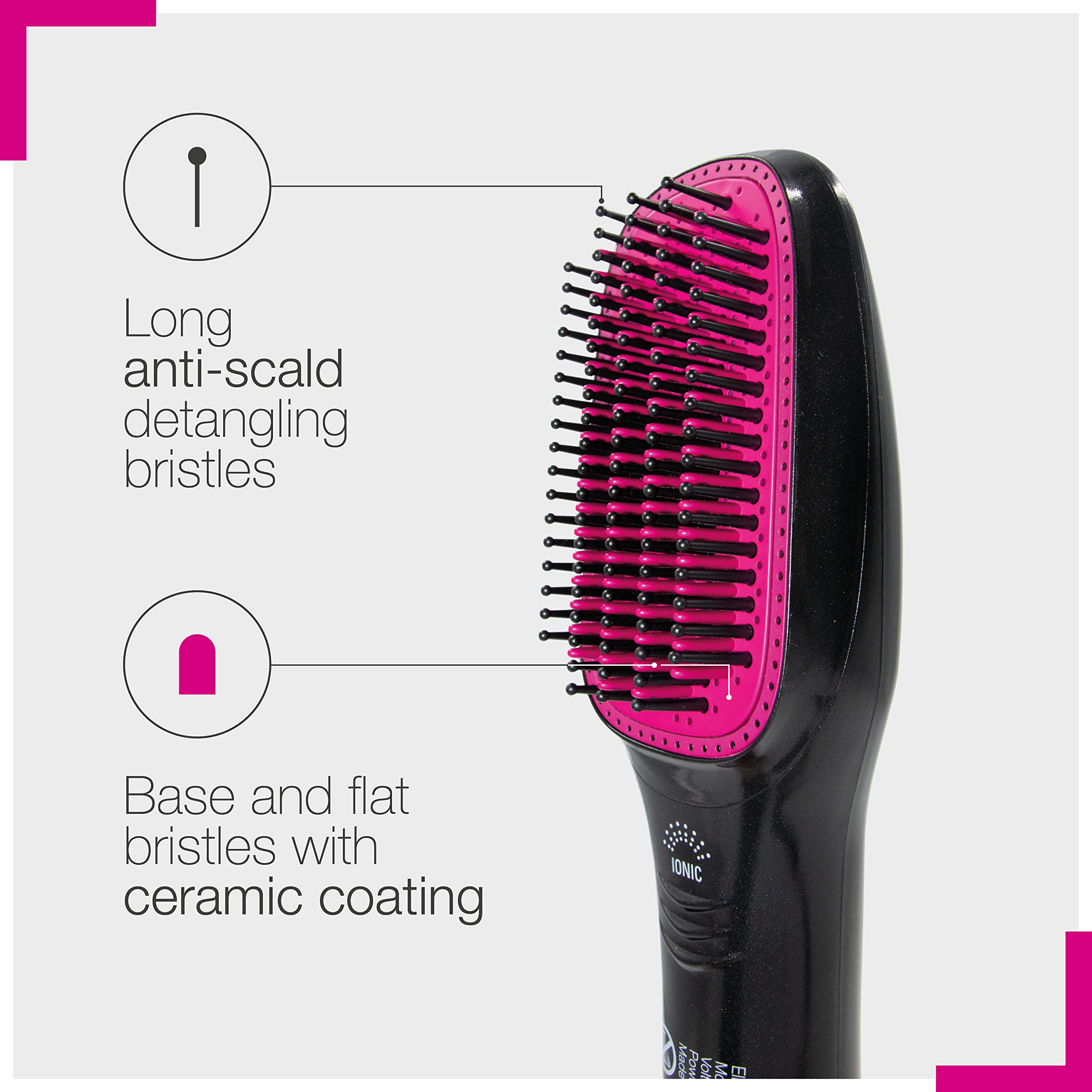 ELISON Cepillo eléctrico alisador de aire integrado, tecnología de iones negativos, 2 tamaños de cerdas, temperatura ajustable, funda blanda incluida, color negro/fucsia