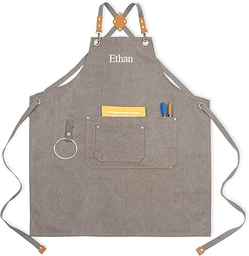 Miniatura 1 de Delantales de lona para mujeres y hombres, delantal de chef personalizado, para taller, cocina, carpintería, jardinería, camarero