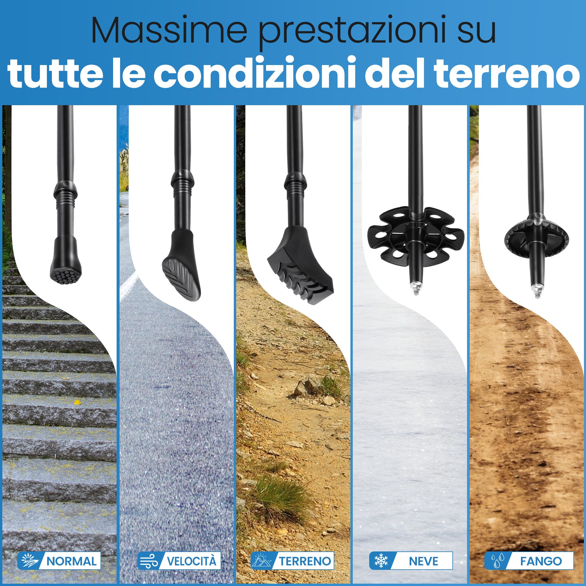 Ultrasport Bastoncini da Trekking Alluminio 65-135 cm Pieghevoli I Bacchete Montagna, Bastoni Racchette da Trekking Telescopici, Nordic Walking, Alpinismo, Trail Running