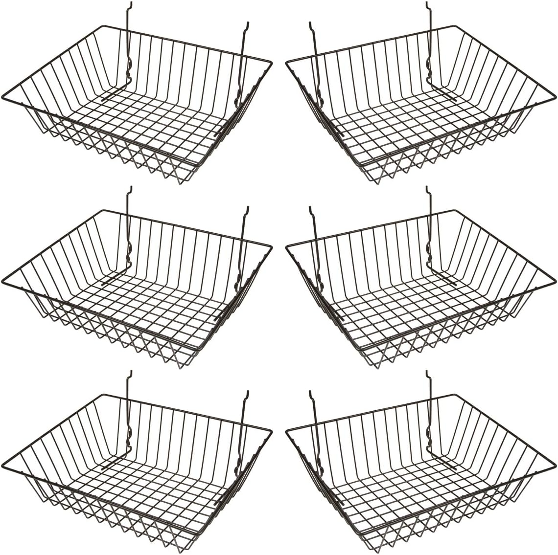 Econoco - Black Multi-Fit Sloping Wire Basket for Slatwall, Pegboard or Gridwall (Set of 6) Metal Semi-Gloss Basket, Black