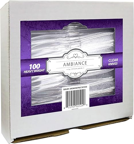 Crystalware - Cuchillos de plástico pesados, 100caja, transparente