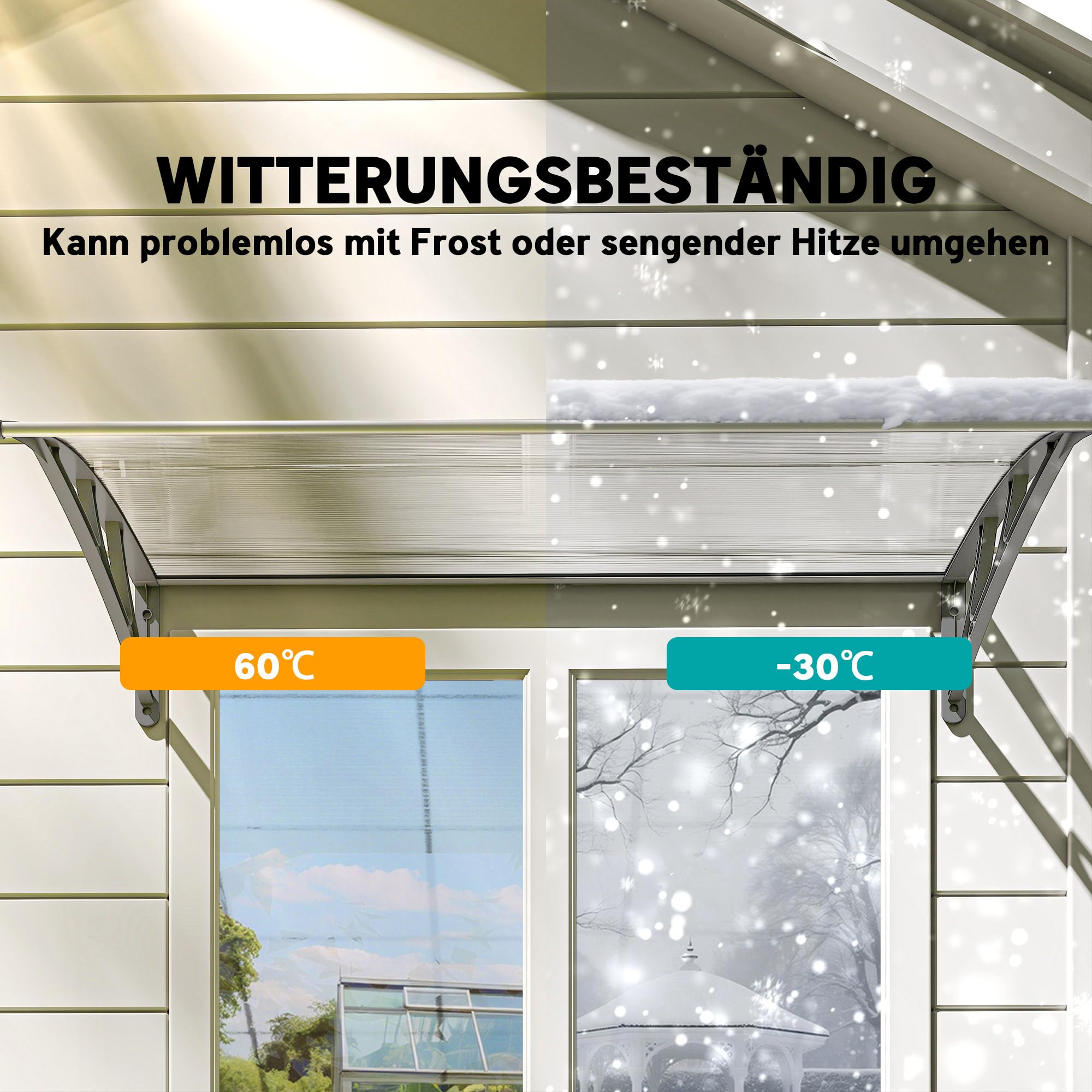 Outsunny Pultvordach Vordach für Haustür 110 x 60 x 18 cm Überdachung mit UV Schutz, Regenschutz Sonnenschutz für draußen Aluminium-Verbindungstangen Grau+Transparent