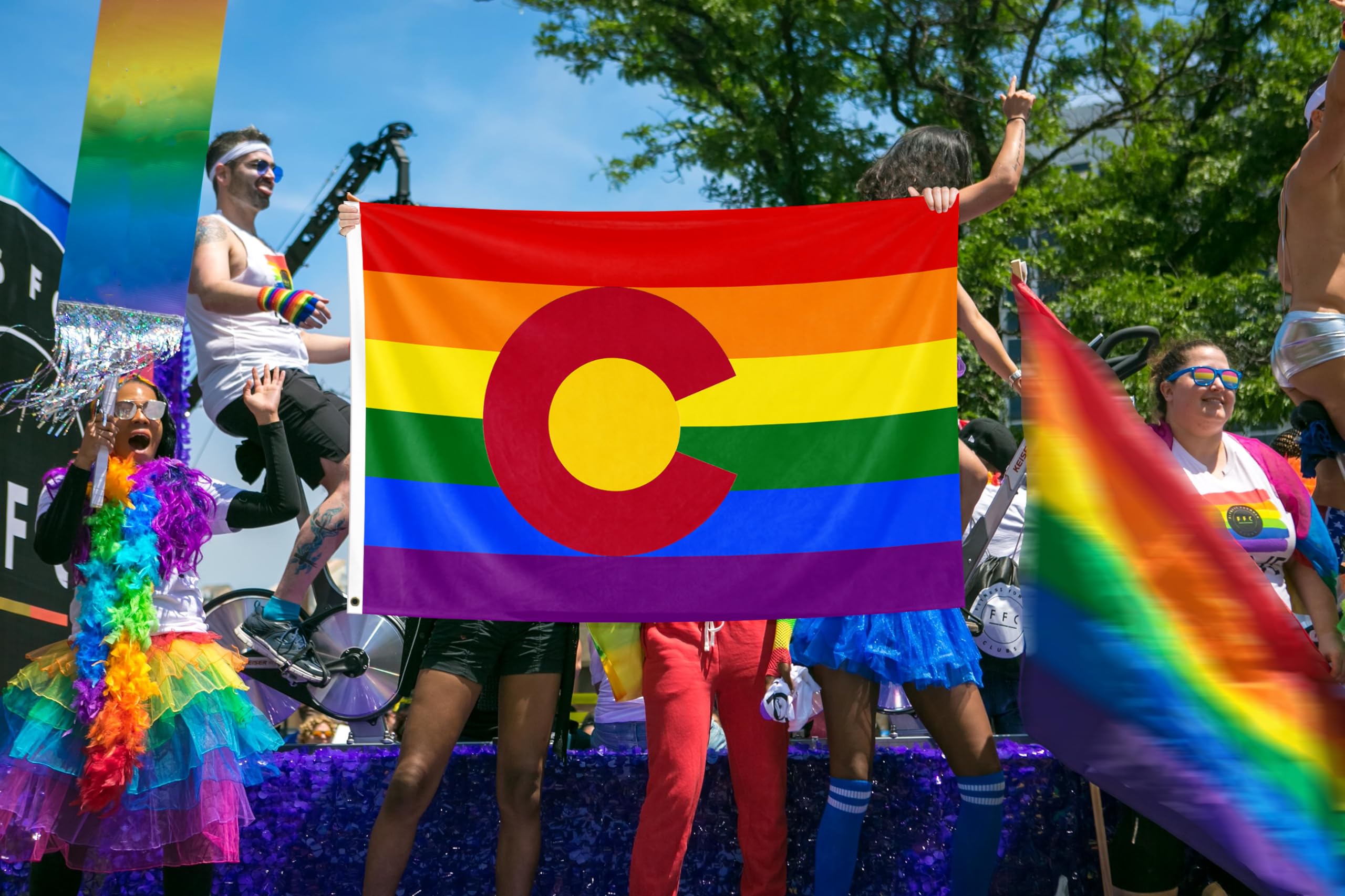 Confezione Da 2 Bandiere 3x5 Piedi – Gay Pride Rainbow E Stato Colorado, Poliestere 100%, Trade Winds