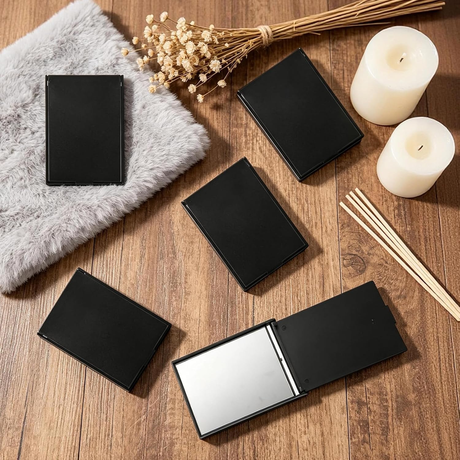 APACALI 100 Pack Folding Square Mirrors, Black, 5.2 x 7.4 cm, Recycled