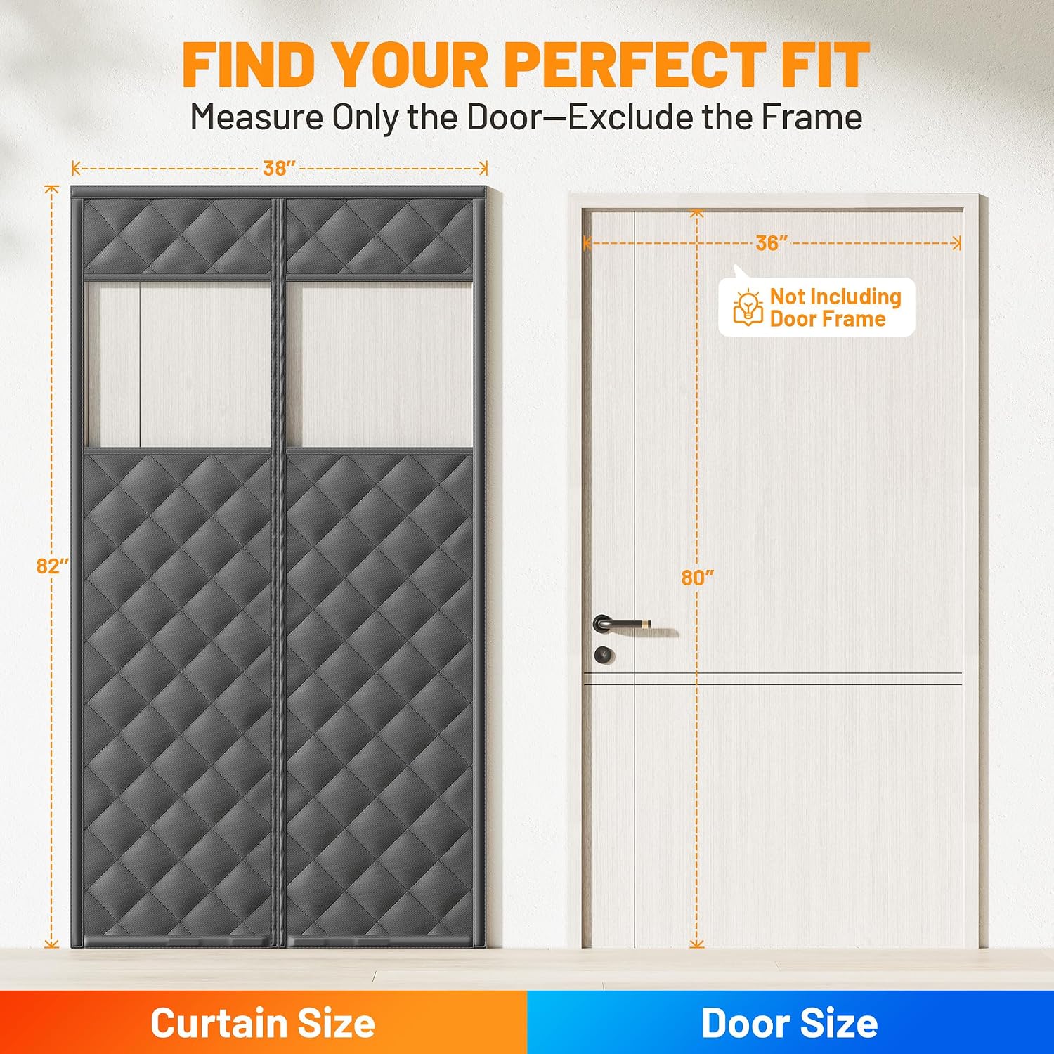 Magnetic Insulated Door Curtain Fits 36"x80" Doors - Thermal Door Cover for Winter with Clear Window, Window Insulation Kit & Doors Draft Stopper to Keep Cold Air Out for Front Doorway Home - Black