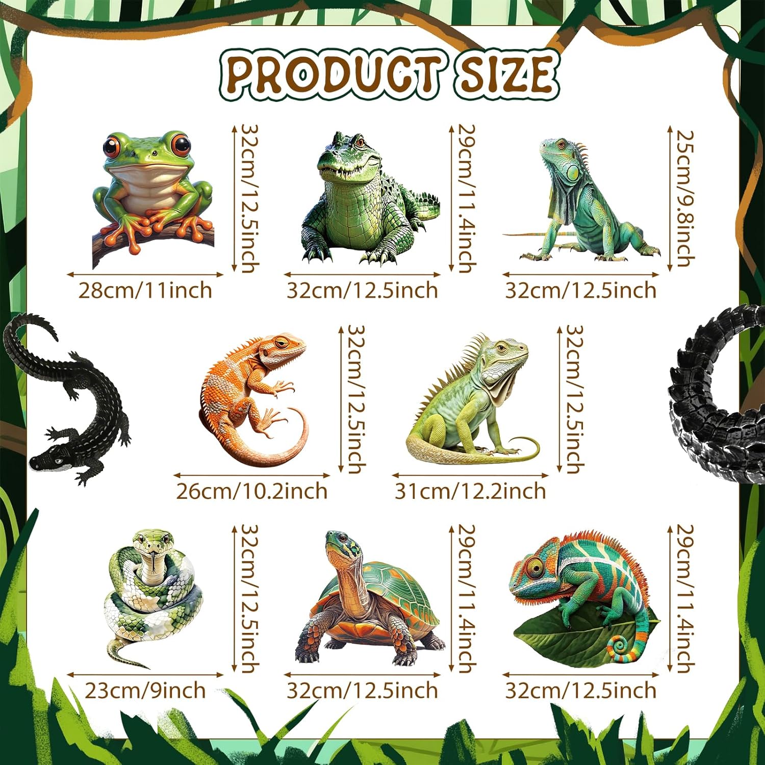 8PCS Reptile Party Decorations Yard Sign Vivid Jungle Animals Snake Turtle Lizard Frog Crocodile Yard Stake Party Signs Realistic Reptile Birthday Party Decor Photo Props for Outdoor Patio Lawn Garden