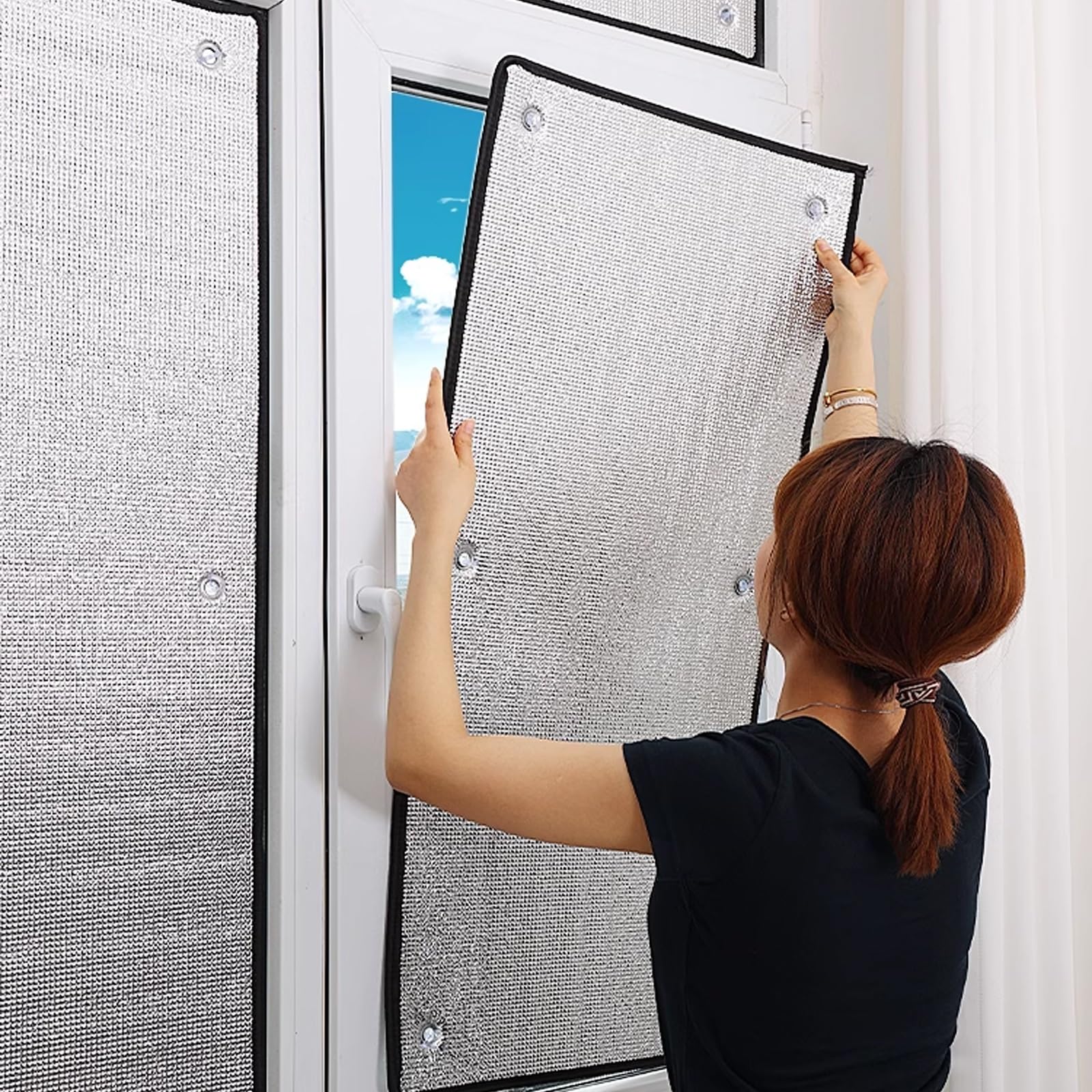 Reflective Window Film Blackout Window Stickers 8mm Thickened Aluminised Film Sunscreen Insulation Film for Windows Office Kitchen Living Room Balcony(40x100cm)