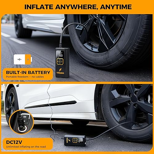 Miniatura 2 de Inflador de neumáticos de doble potencia, compresor de aire portátil - Bomba de aire inalámbrica 5 veces más rápida de 160 PSI para neumáticos de